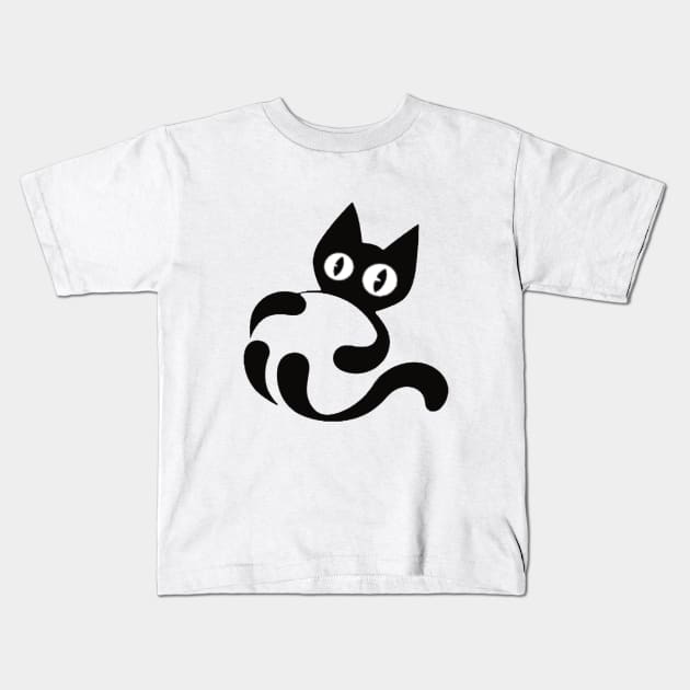 Black Cat Kids T-Shirt by ctrlzie